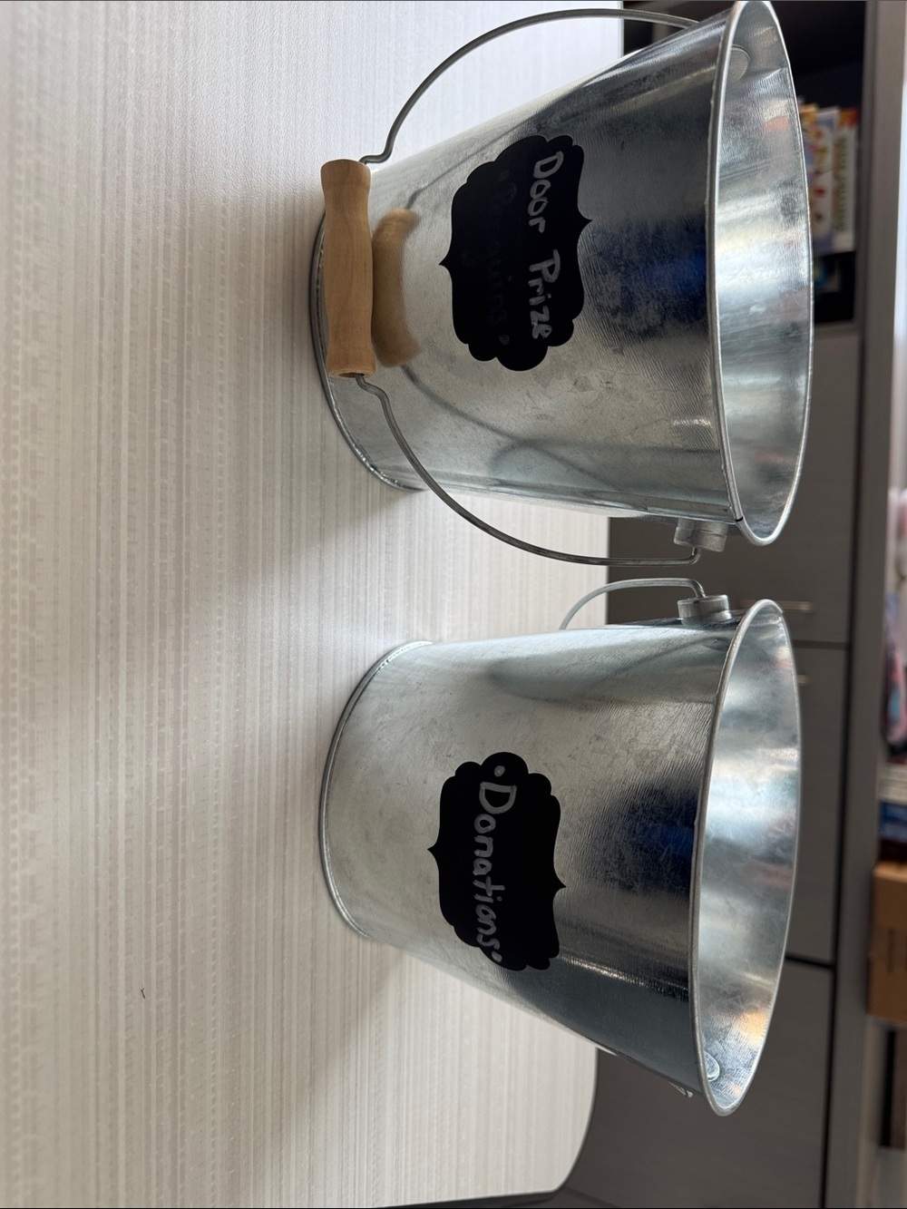 🪣 Set of 2 Galvanized Metal Buckets w/ Chalkboard Labels ✏️